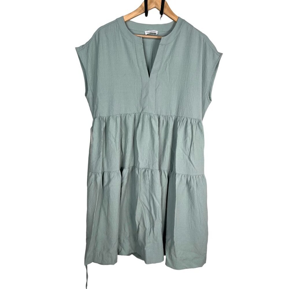 Calvin Klein Sage Green boho tiered crinkle tiered dress sz 12
